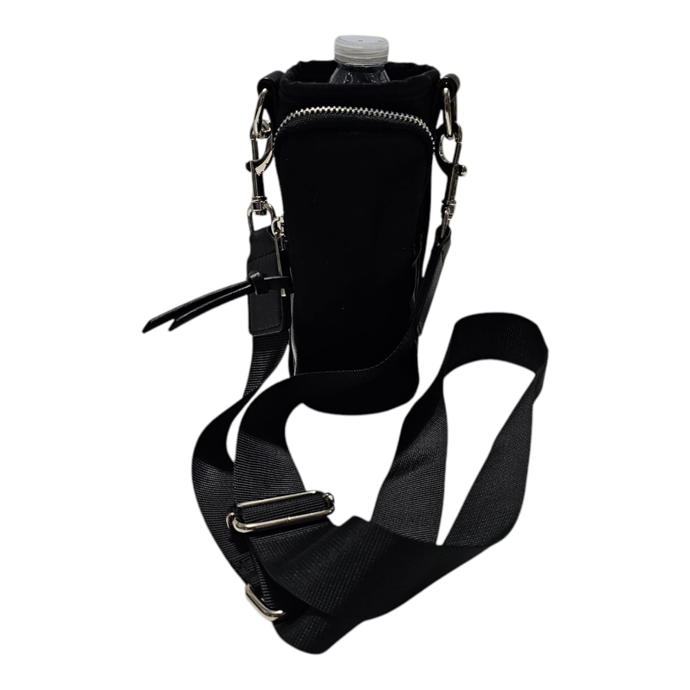 Black Water Bottle Holder Adjustable Strap Exterior Zip Pocket Travel Bag Hiking